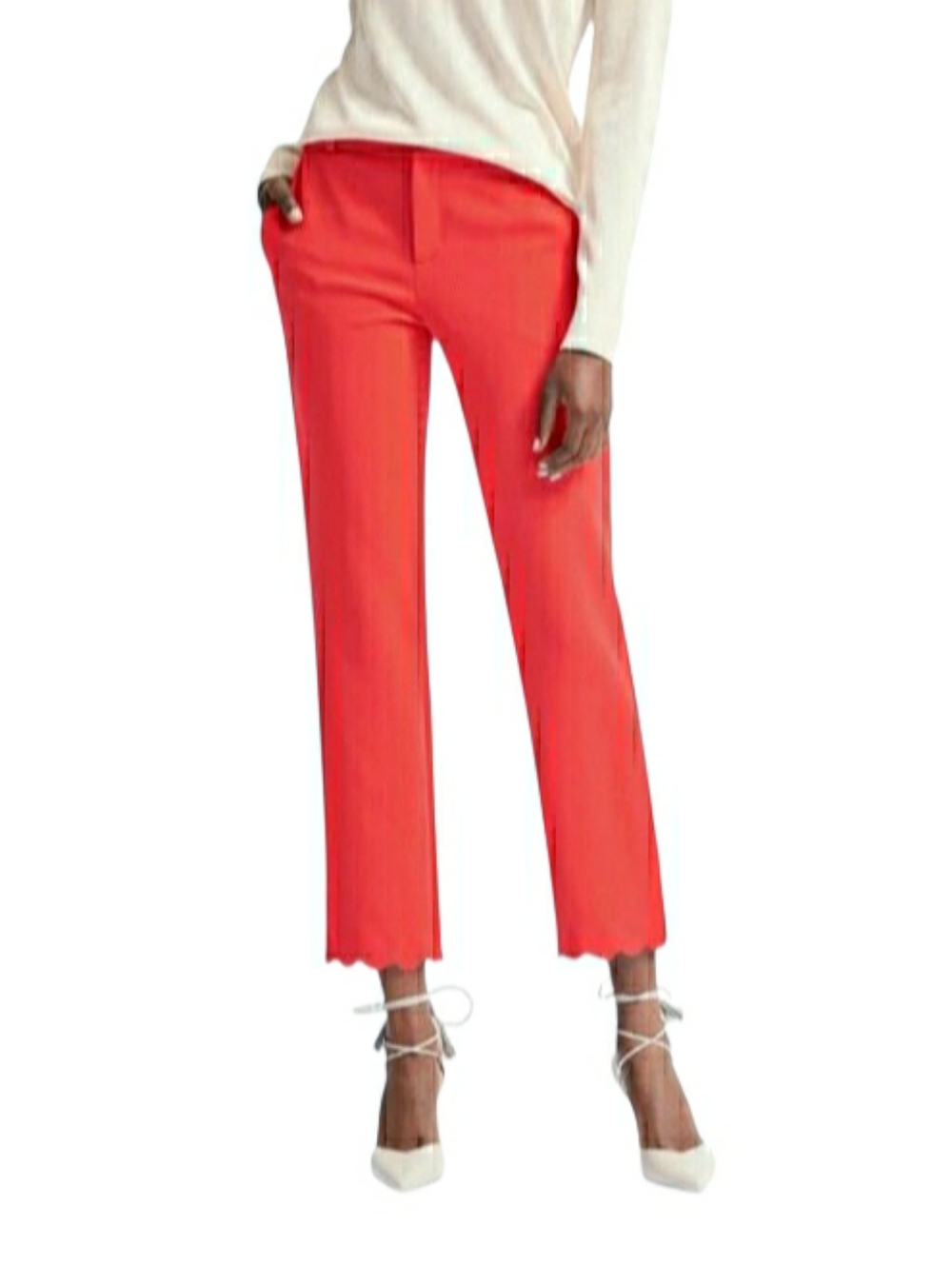 Banana Republic Womens Avery Mid Rise Scalloped Hem Ankle Pants Coral Size 8 NWT